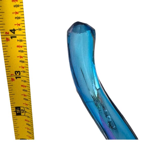 Art Blue Glass Wave Twisted Cone Sculpture Modern Art Decor Curved Abstract MCM - Picture 4 of 9